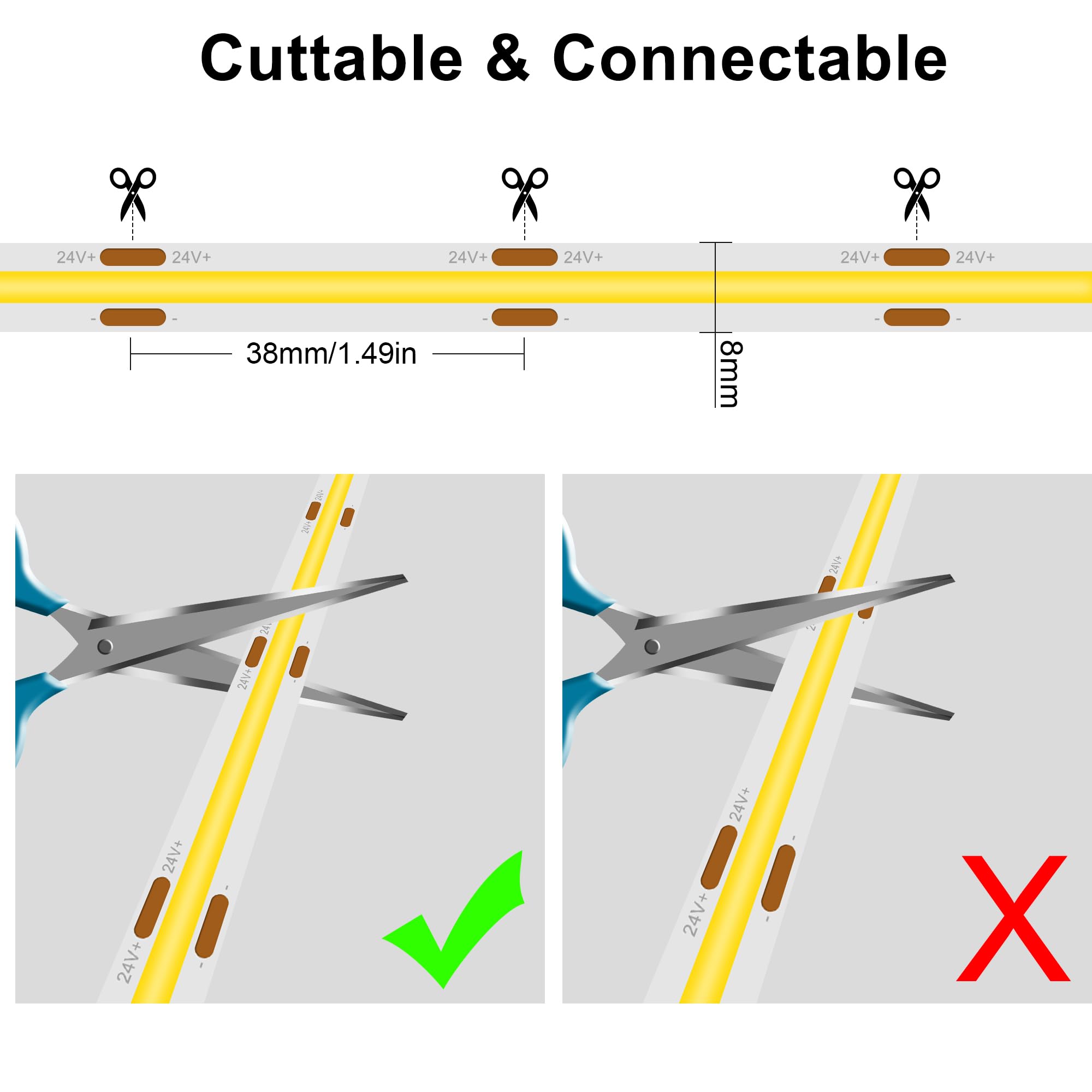 Auziwe Cob Led Strip, Warm White Led Strip Lights 32.8Ft, 2700K Cob Led Light Dimmable Led Strip, Cri92+, 8Mm Width, 24V Flexible Cob Led Tape Light For Tv, Bedroom, Kitchen Cabinet, Closet, Home.