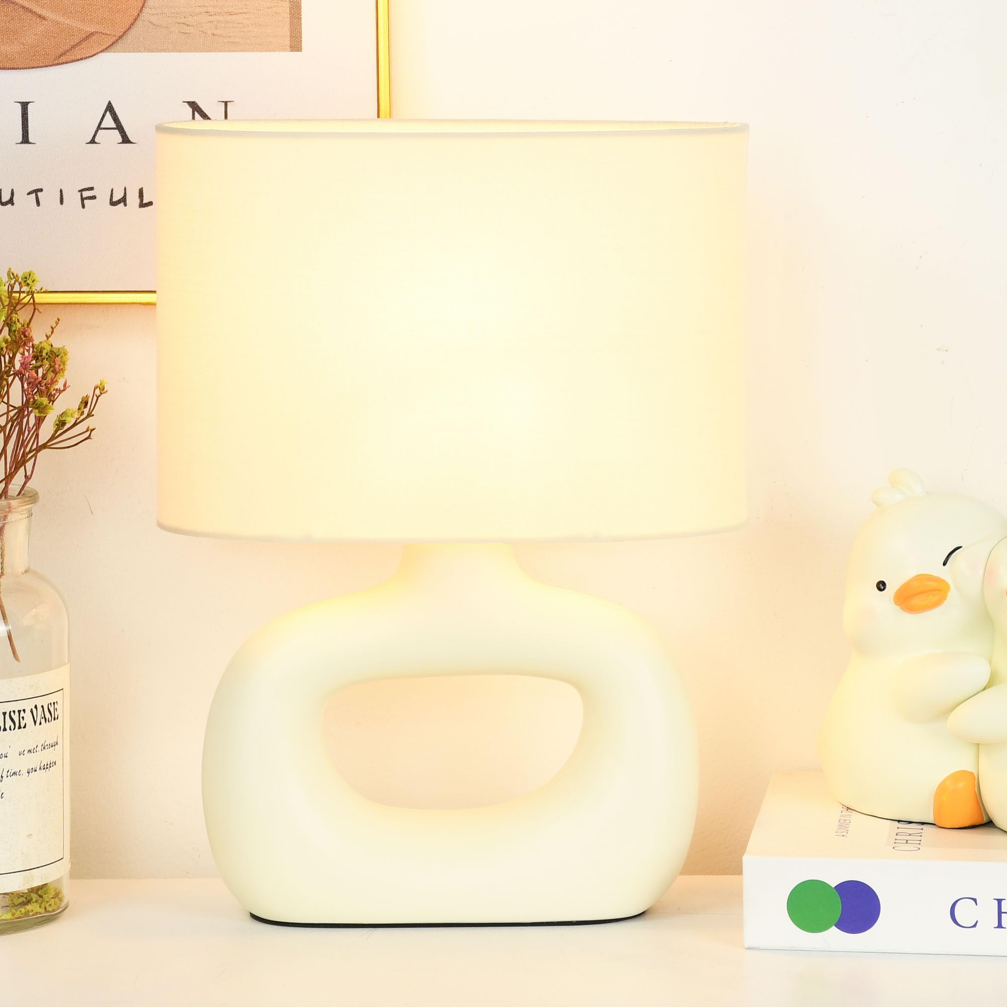 Lampwell LACIO Cream Small Table Lamp for Living Room as Bedside Table Lamp for Bedroom,Modern Ceramic Kids Night Table Lamp,8.6
