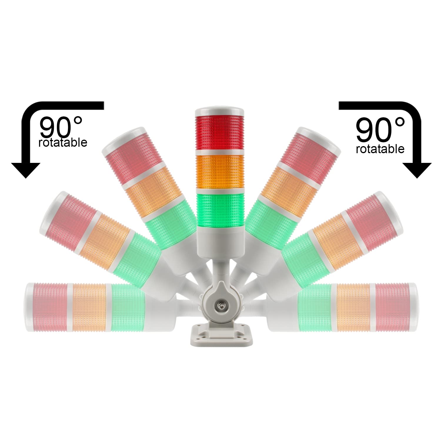 Luban Led Signal Tower Stack Lights, Industrial Signal Warning Lights, Column Tower Lamp Andon Lights With Rotatable Base, Steady/Flashing Light Switchable, 110V 220V Ac(4-Layer, No Buzzer)