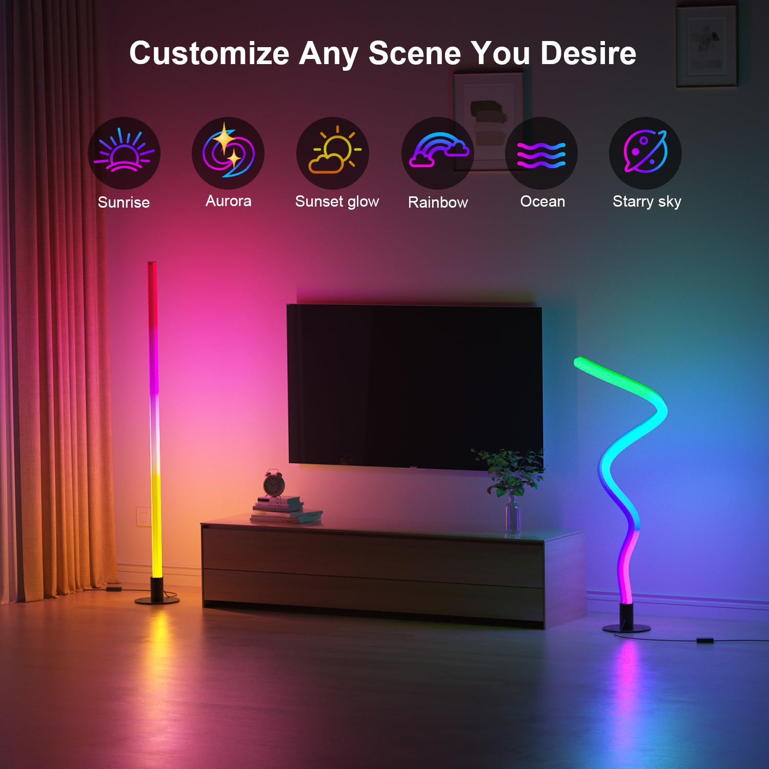 Carry360 Smart RGB Corner Floor Lamp - 2PCS, LED, APP & Remote Control, 1200 Lumen, Music Sync, Modern Design for Living Room & Bedroom