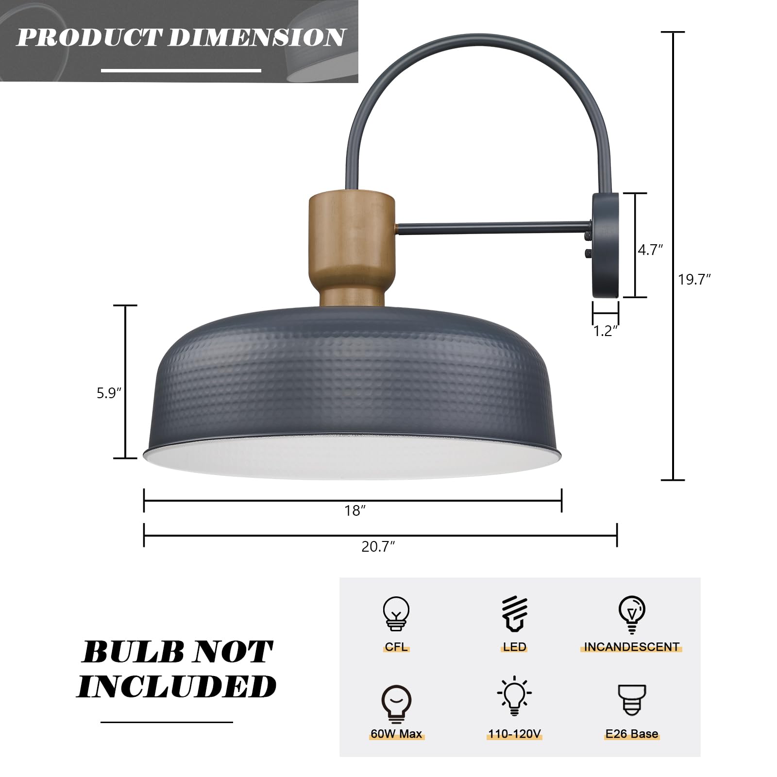 Luminzone Gooseneck Barn Light - Vintage Blue Industrial Wall Lantern, Large 2 Pack