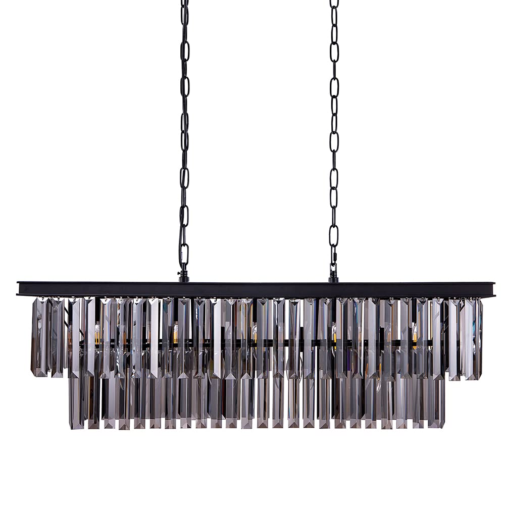 Wellmet Black Crystal Chandelier, 9-Light Modern Farmhouse Chandeliers Dining Room Lighting Fixture, Adjustable Retangle Hanging