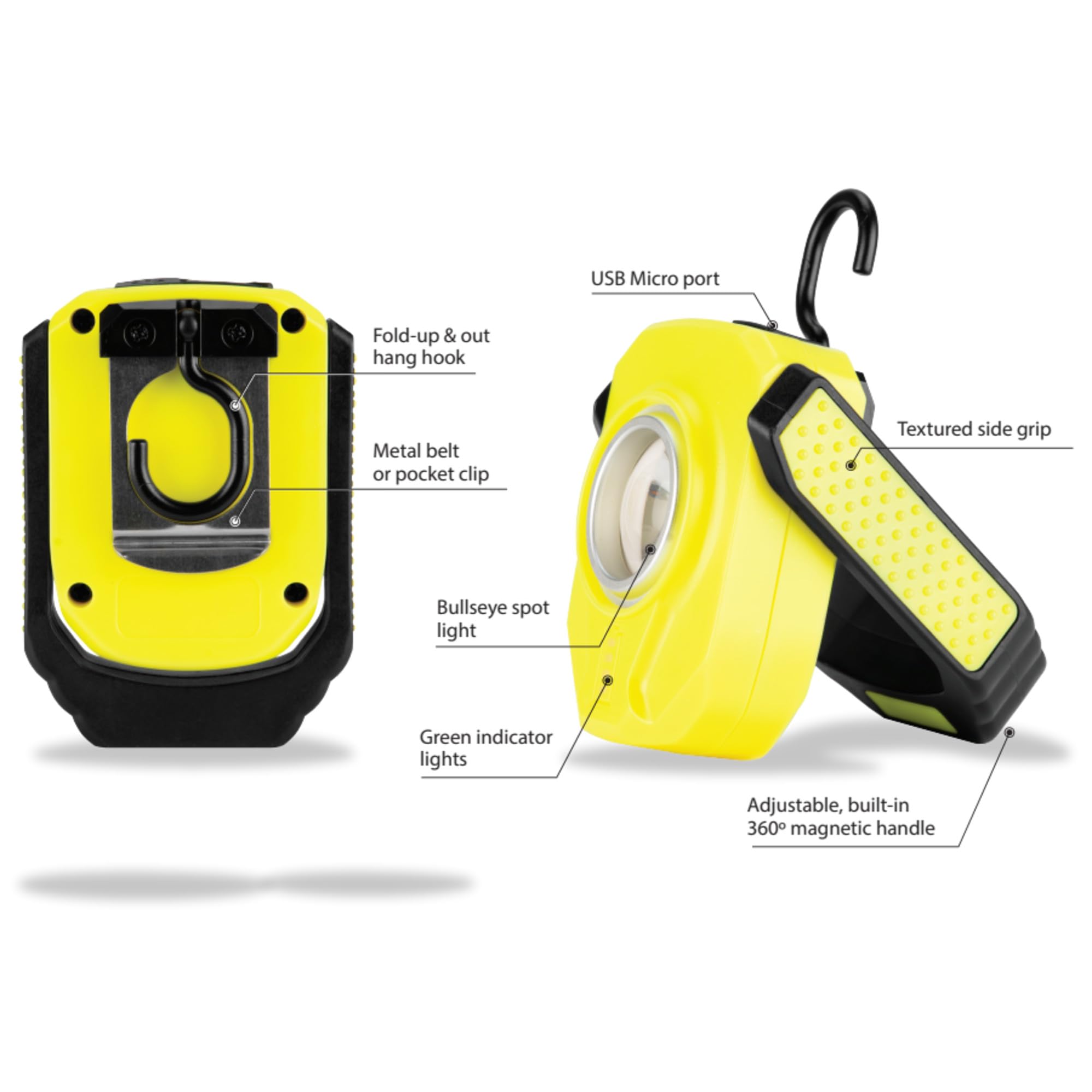 Performance Tool 431 Work Light, 1000 Lumen COB, Rechargeable, Magnetic, Flexible, Lime Yellow