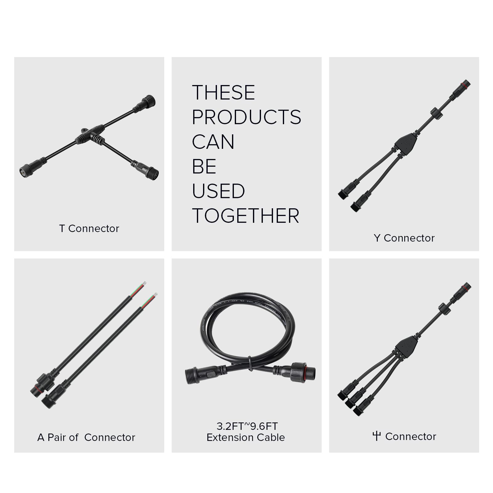 BTF-LIGHTING 2 Pin Electrical Connector IP65 Male Female 18AWG 20cm Extension Cable for Car Truck Boat LED Strip Lights Model WP2PINBB