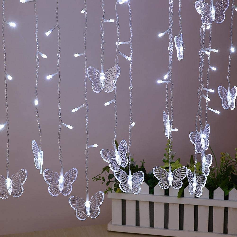Starrymine 20Ft Cool White Curtain Butterfly String Lights 120Led, 8 Modes, Remote Control