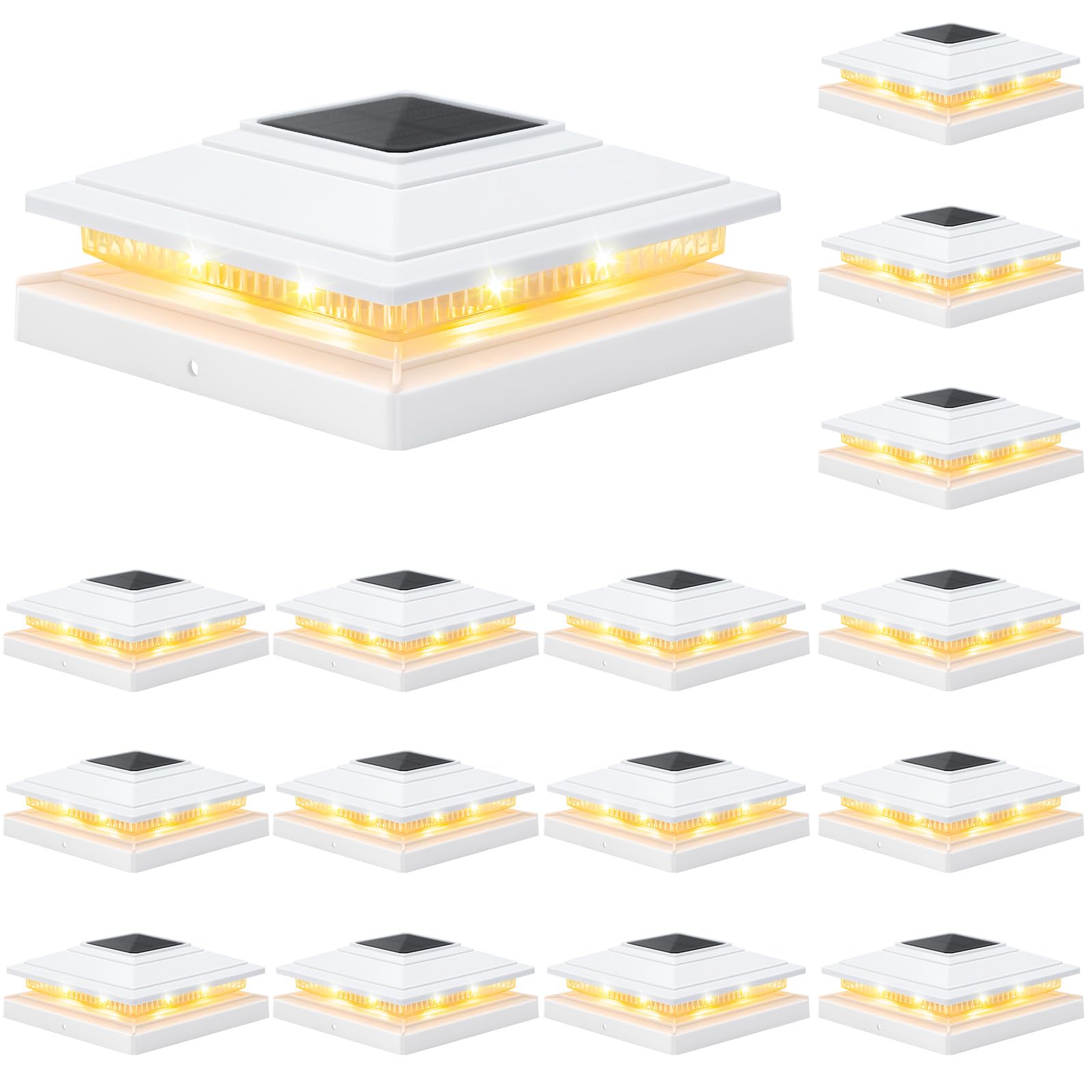 Aponuo Solar Post Cap Lights 16-Pack  White Ip64 Waterproof 16 Led Fence Post Solar Lights For 4X4 5X5 6X6 Wood/Vinyl Posts  2-Mode Deck Post Lights Solar Powered  10-Hr Lighting For Patio Yard Porch