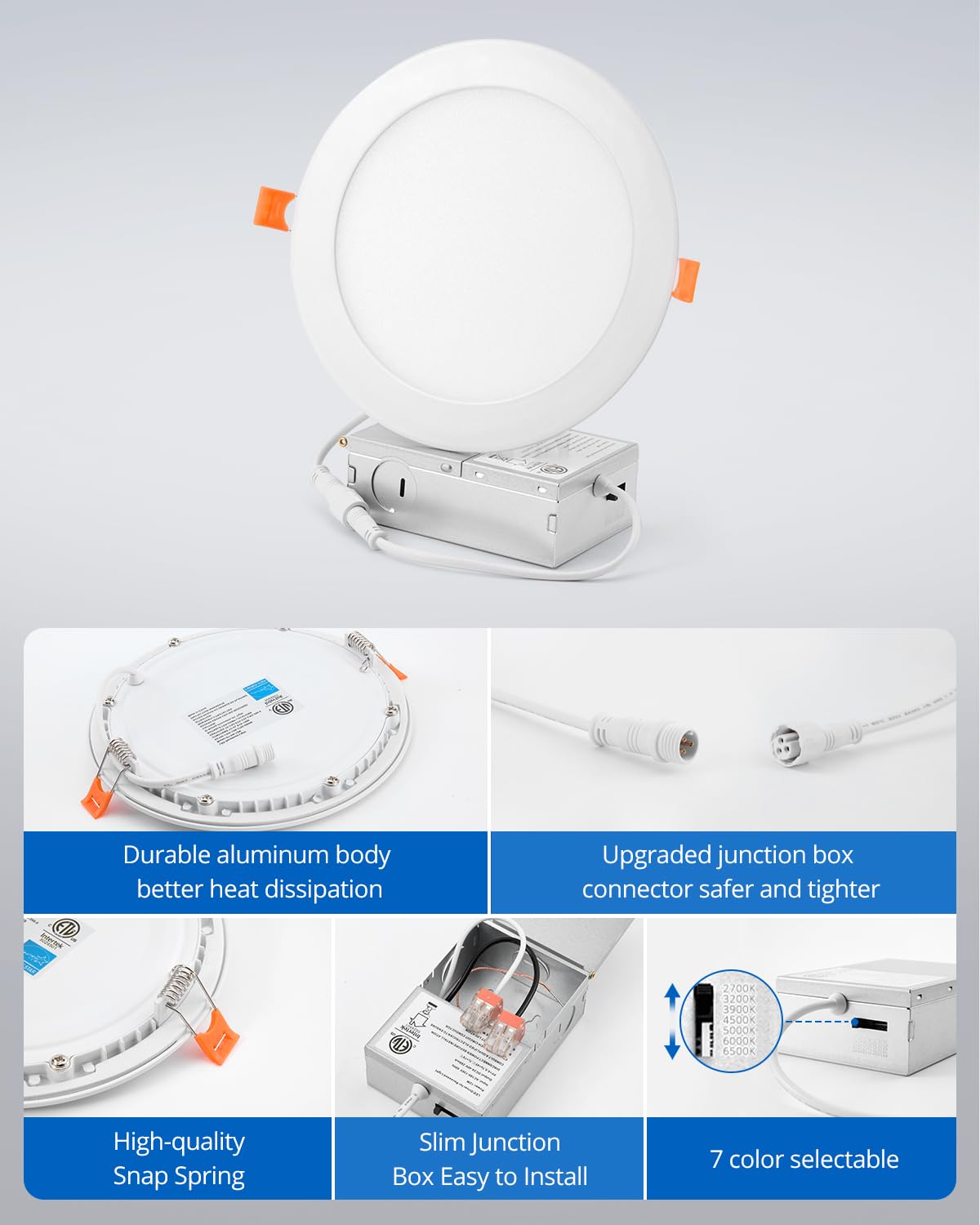 Vtuik 6 Inch Led Recessed Ceiling Light, Dimmable Canless Wafer Downlight, 7Cct 2700K-6500K For Kitchen Living Room Basement Bat