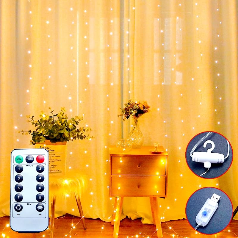 Honche 300 Led Fairy Curtain Lights, 9.8X9.8Ft, Warm White, Remote Control, For Party &