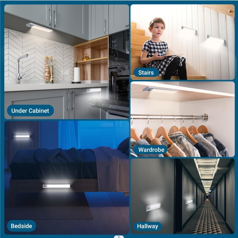 Under Cabinet Lighting Wireless, 60-Led Dimmable Motion Sensor Light Indoor, 12 Inch 2000Mah Rechargeable Cabinet Lights, 3 Color Under Counter Lights For Kitchen (2 Packs)
