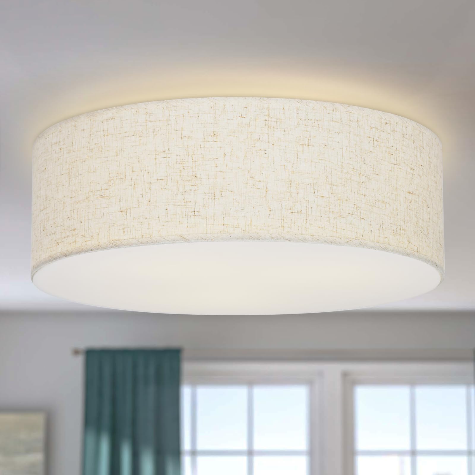 Vexagyle Flush Mount Ceiling Light,16''Modern Close to Ceiling Lamp with Double Linen Fabric Shade,3 Light Semi Flush Mount Ceil