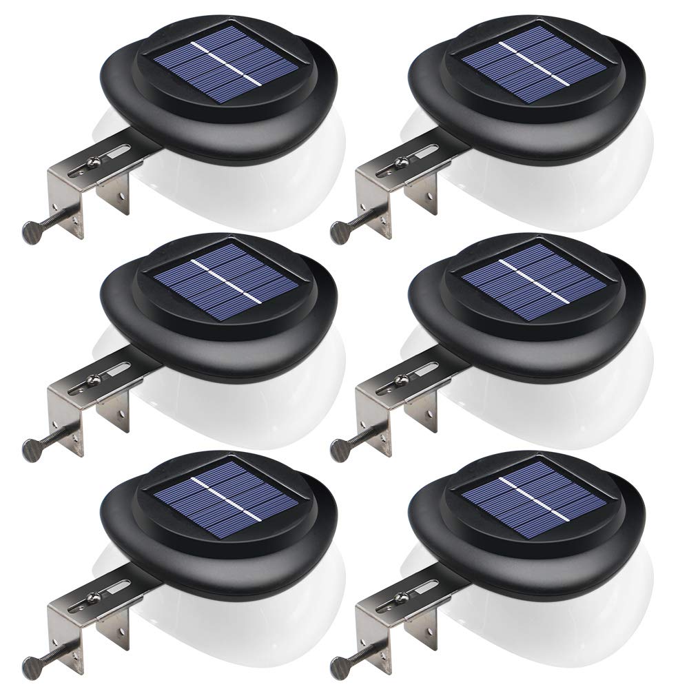DBF Solar Gutter Lights 9 LED Waterproof Auto On/Off Deck Lights (6 Pack) Cool White - Black, Model DBF-FD-WH-02