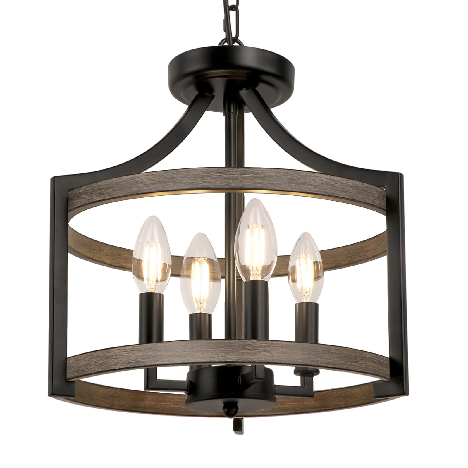 WBinDX 4-Light Farmhouse Chandelier, Rustic Metal Pendant Light, Black Faux Wood, Model WB128S-4BW, Ideal for Dining Room & Entryway