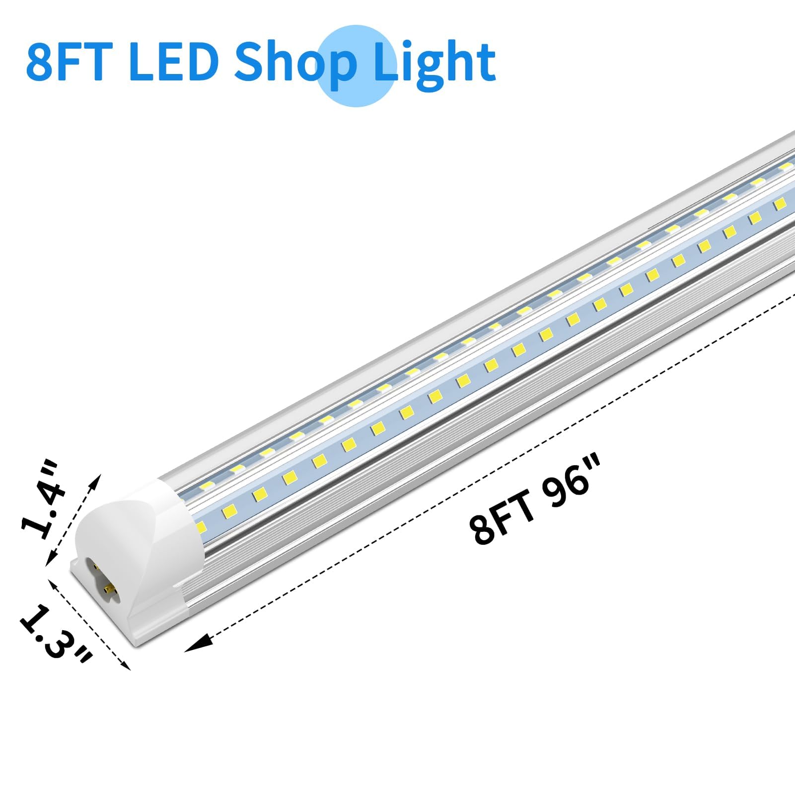 SHOPLED LED Shop Light 8FT, 72W 5000K Daylight White, 9360LM Clear Cover, V Shape, T8 LED Tube Light Fixture, High Output, 8 Foo