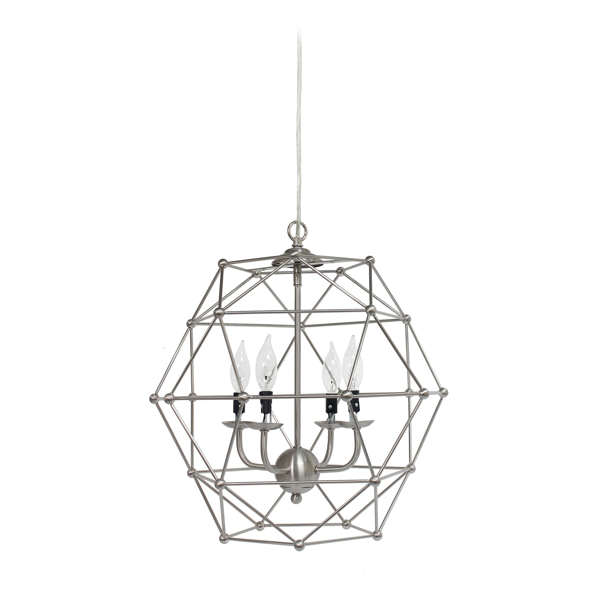 Elegant Designs Pt1005-Bsn 4 Light Hanging Industrial Ceiling Light Wire Cage Pendant, 18 Inch, Brushed Nickel