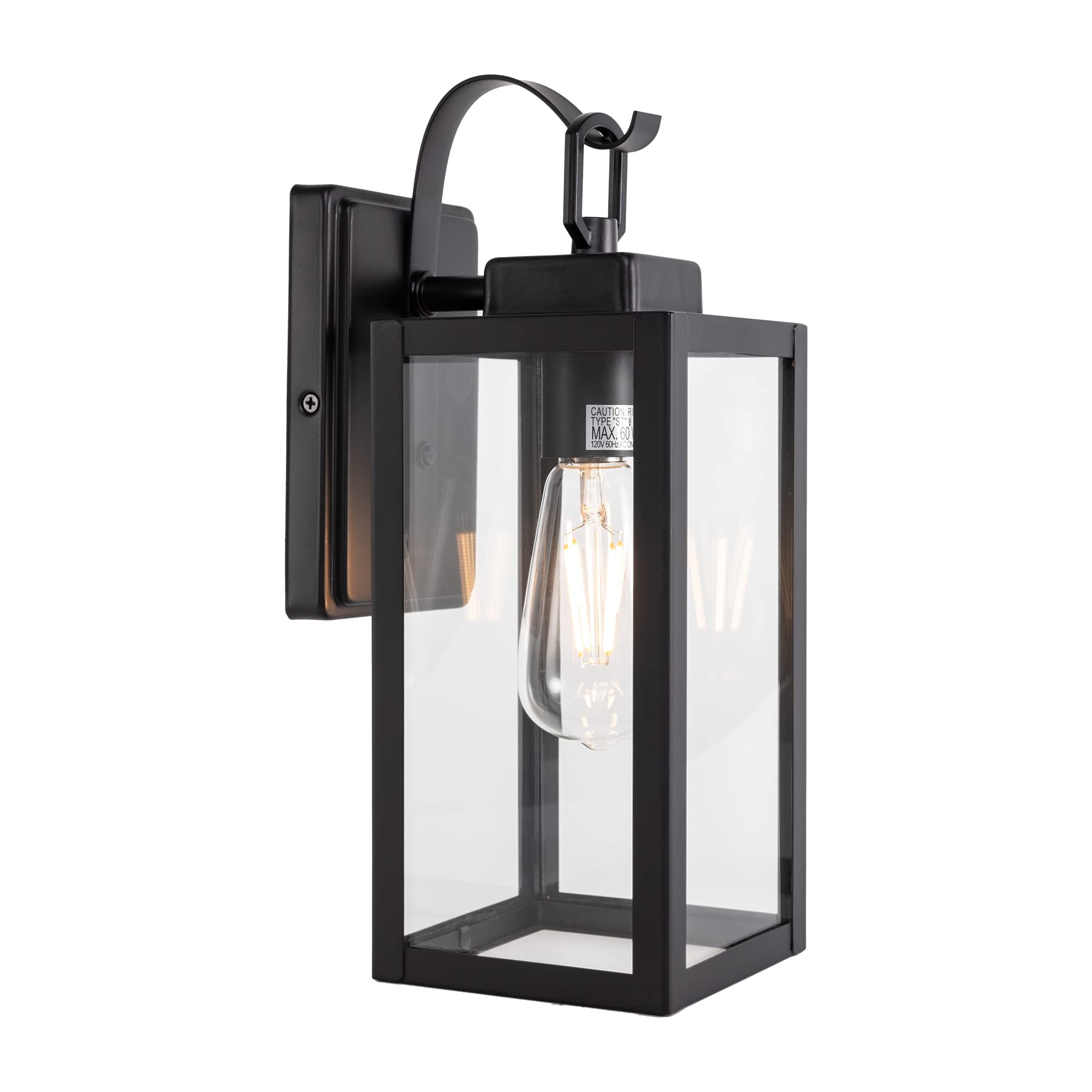Gruenlich Outdoor Wall Lantern, Wall Sconce For Porch Lighting Fixture, E26 Base Max 60W, Metal Housing Plus Glass, Matte Black