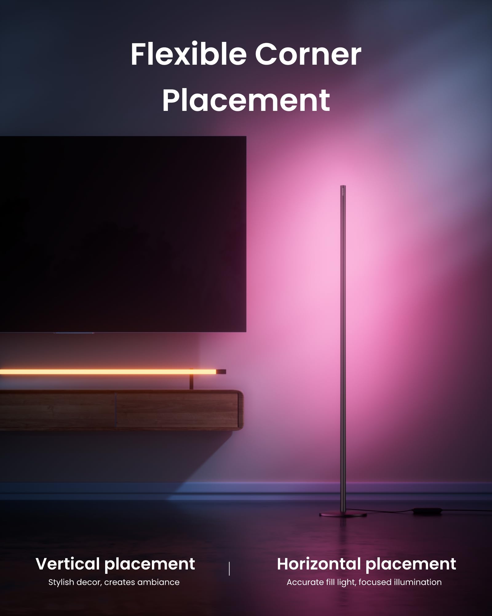 Switchbot Floor Lamp With Matter, Rgb, Warm Cool White, Corner Floor Lamp Compatible With Apple Home, Alexa, Google Home, 1200Lm