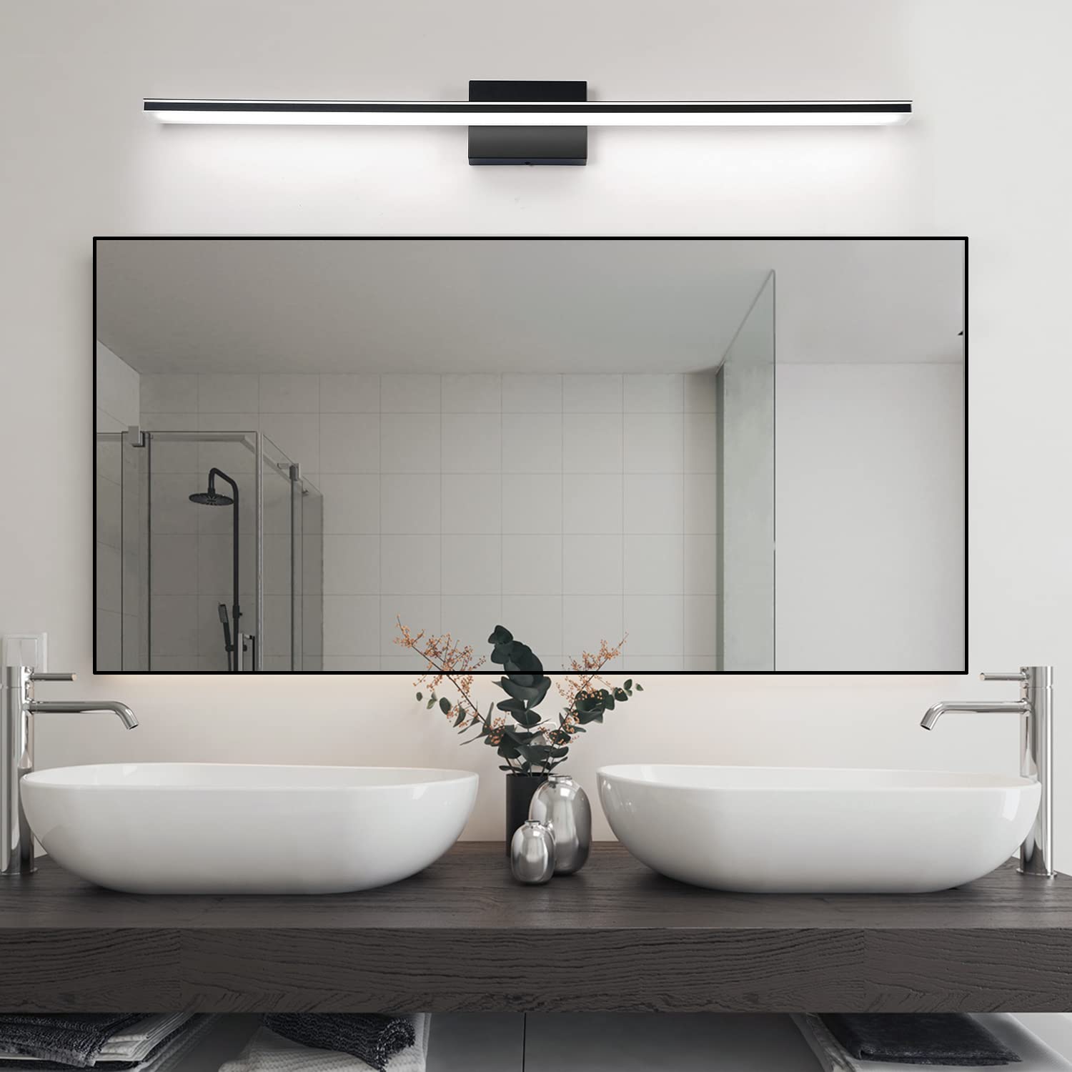 BRIVOLART LED Bathroom Light Fixture 28W, 40in Matte Black Wall Light, Model 6420, Metal Construction