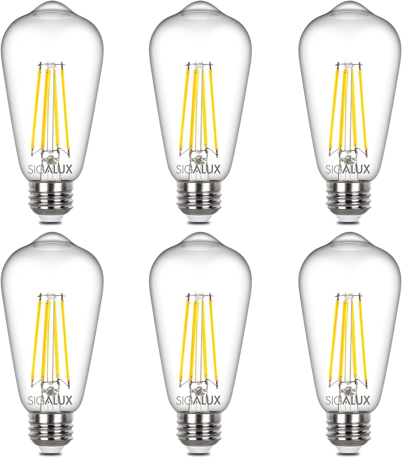Sigalux E26 LED Bulb ST58 Vintage Clear 60W Equivalent 700LM Daylight White 5000K 6 Count Pack of 1