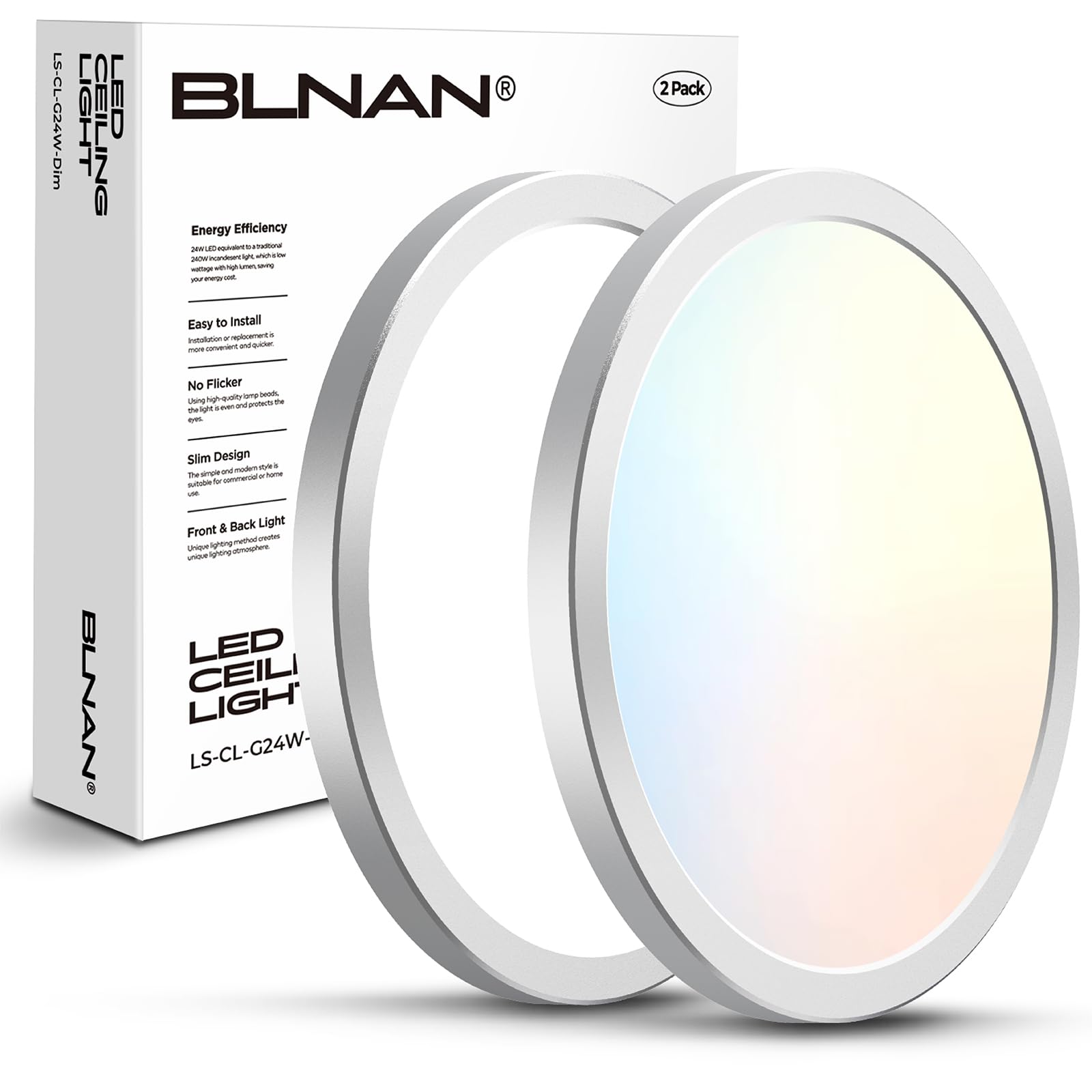 BLNAN LED Flush Mount Ceiling Light, 12 Inch 24W, Selectable 3000K/4000K/5000K, Silver, Model LS-CL-G24W-D