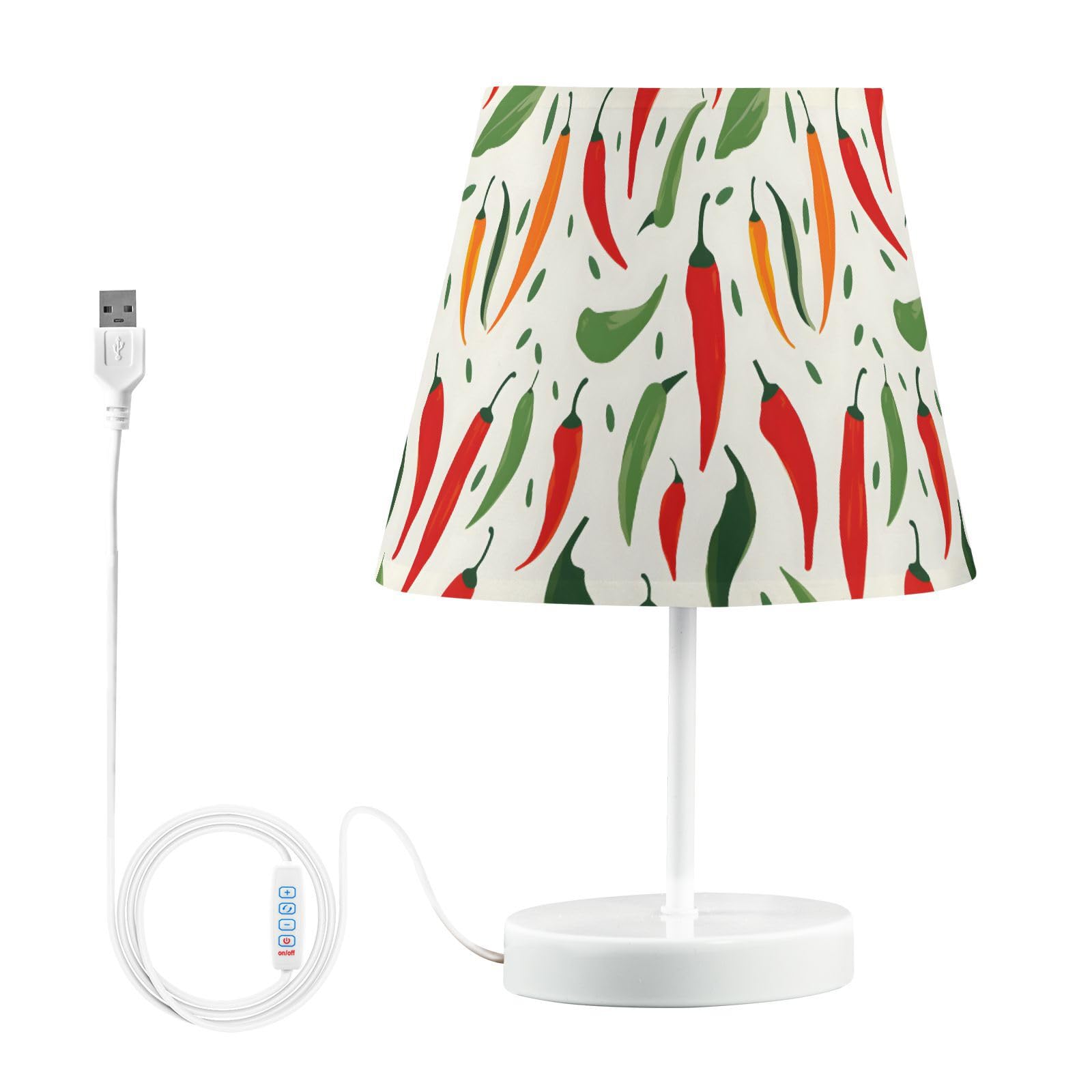 ALAZA Red Green Pepper Chili Decor Bedside Table Lamp with USB Port 3 Color Temperatures LED Desk Lamp for Bedroom Office M