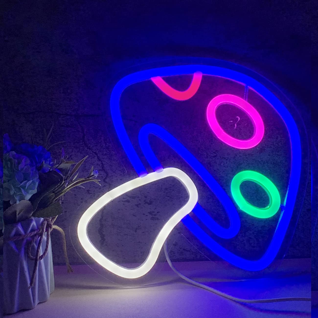 Chi-Buy Led Neon Mushroom Sign - Usb Powered Night Light For Kids Room Decor - Blue 3D Wall Art