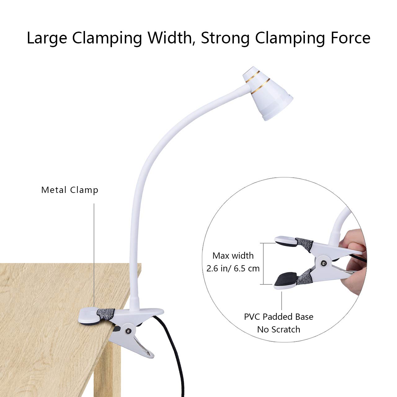 CeSunlight LED Clip Desk Lamp - Adjustable 3000K-6500K, Milky White, Model A9-WHITE-US, Strong Clamp for Bed Reading