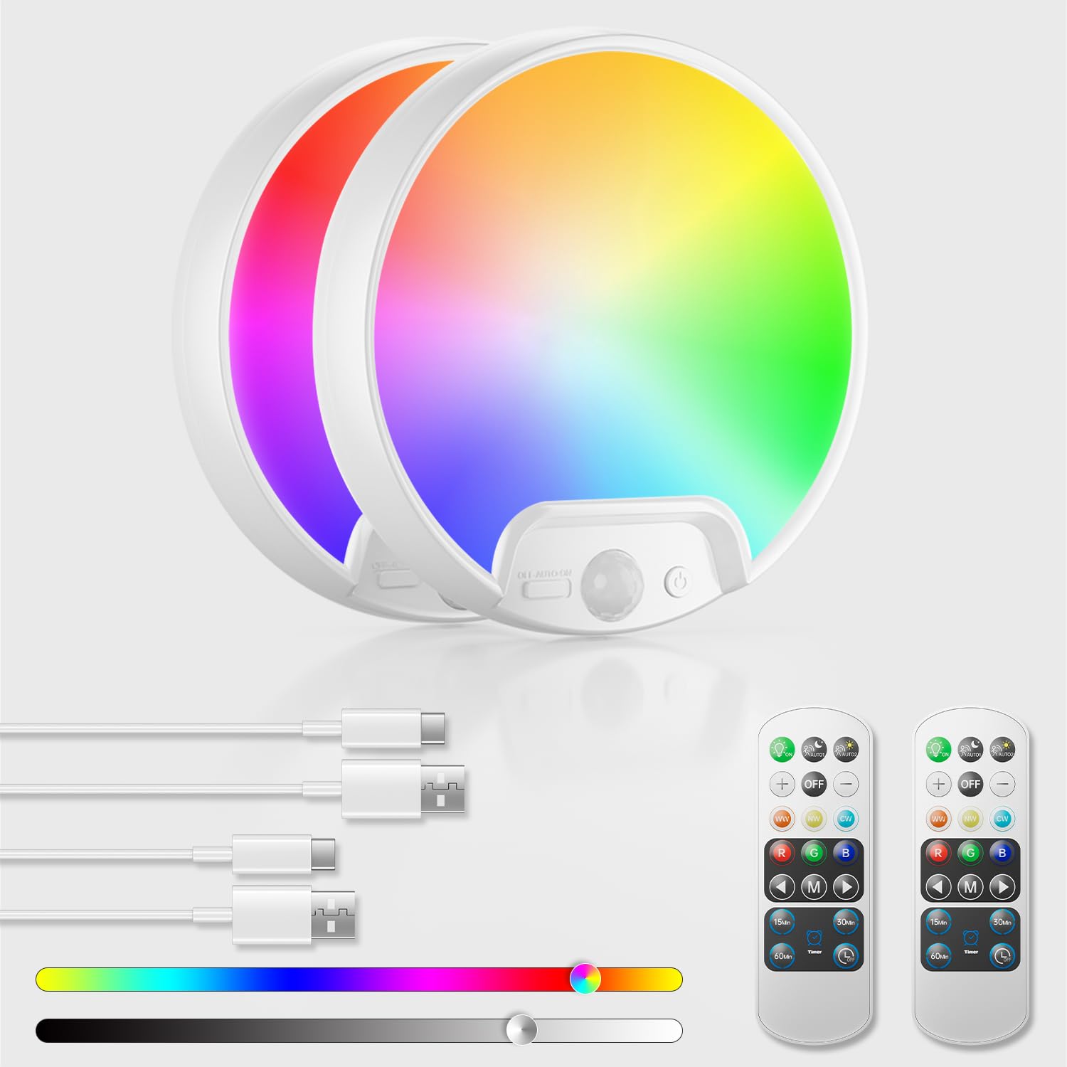 Homelist 2 Pack Rechargeable RGB Shower Light with Remote, Battery Operated Ceiling Light No Wiring - 10 Colors Changing for Sho