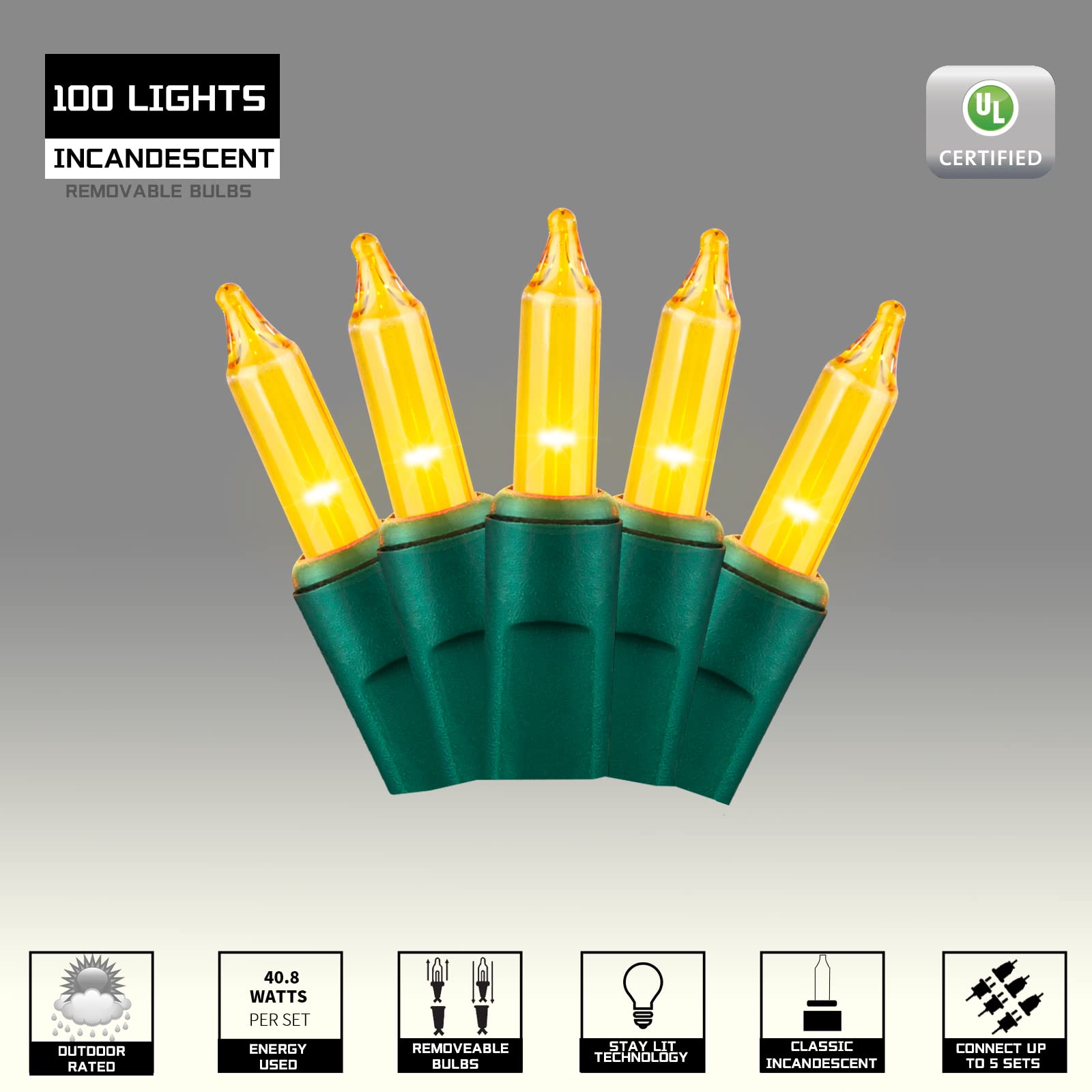 Justpro 100Lights Yellow Extra-Bright With End Connectors Christmas Decorative Lights 5.98M Ul Certified Mini String Light Set W