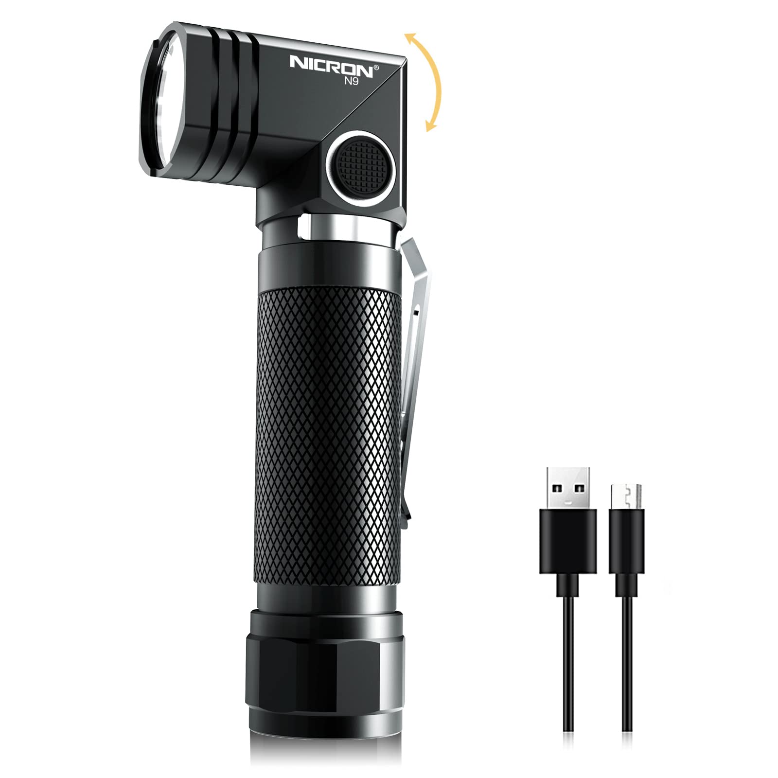 NICRON N9-Battery Rechargeable Magnetic Flashlight, 1000 Lumens, 6 Modes, Aluminum, IP65 Waterproof, W/Battery