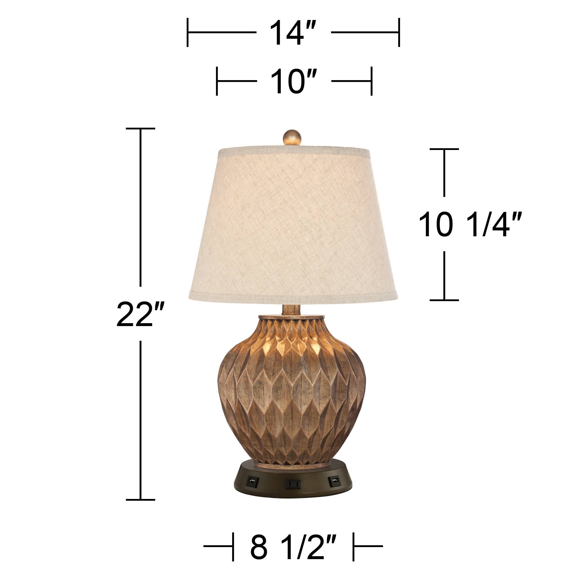 Buckhead Accent Urn Table Lamp with USB and AC Power Outlet Workstation Charging Base Urn 22 High Warm Bronze Geometric Tapered