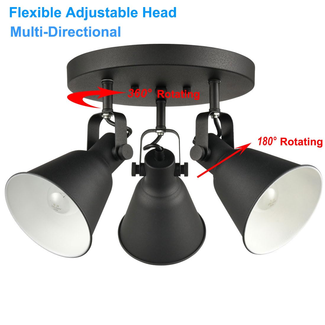 Diryzon Eul Multi-Directional Ceiling Spot Light,Adjustable Round Track Lighting,Industrial Semi Flush Mount Ceiling Light Fixtu