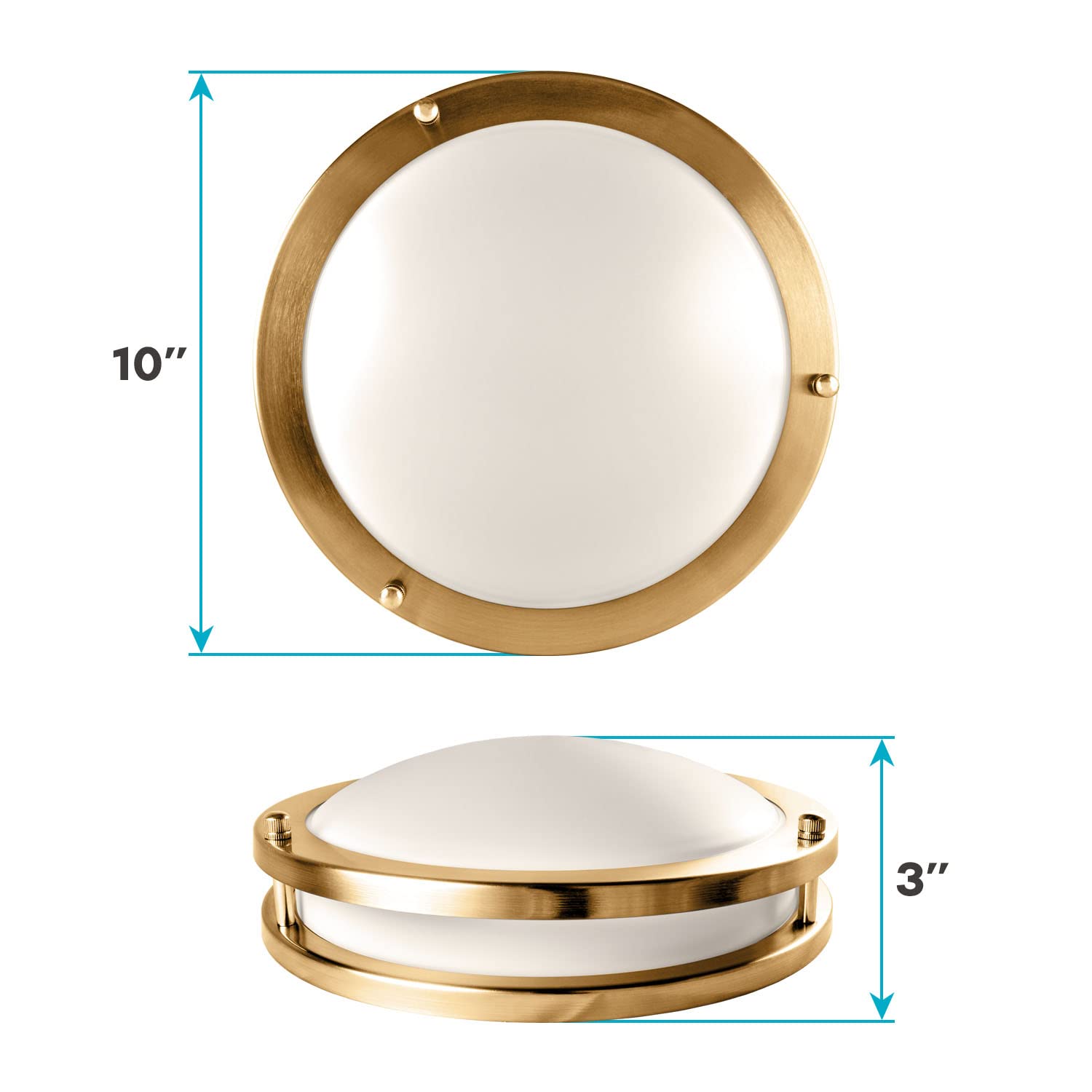 LUXRITE 10 Inch LED Flush Mount Ceiling Light, Dimmable, 14W, 1050 Lumens, 5 Color Selectable, Brushed Brass, Model LR23295