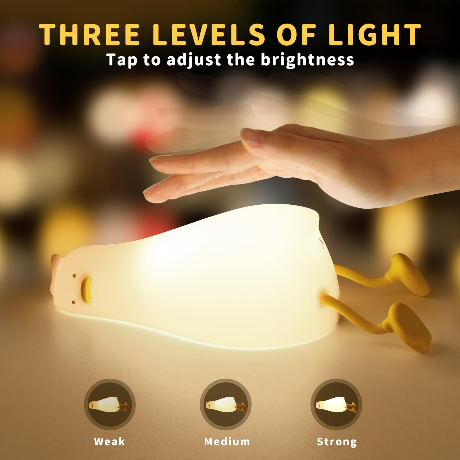 GEAMSAM Lying Flat Duck Night Light, LED Squishy Duck Lamp,Cute Silicone Dimmable Nursery Nightlight,Rechargeable Bedside Touch