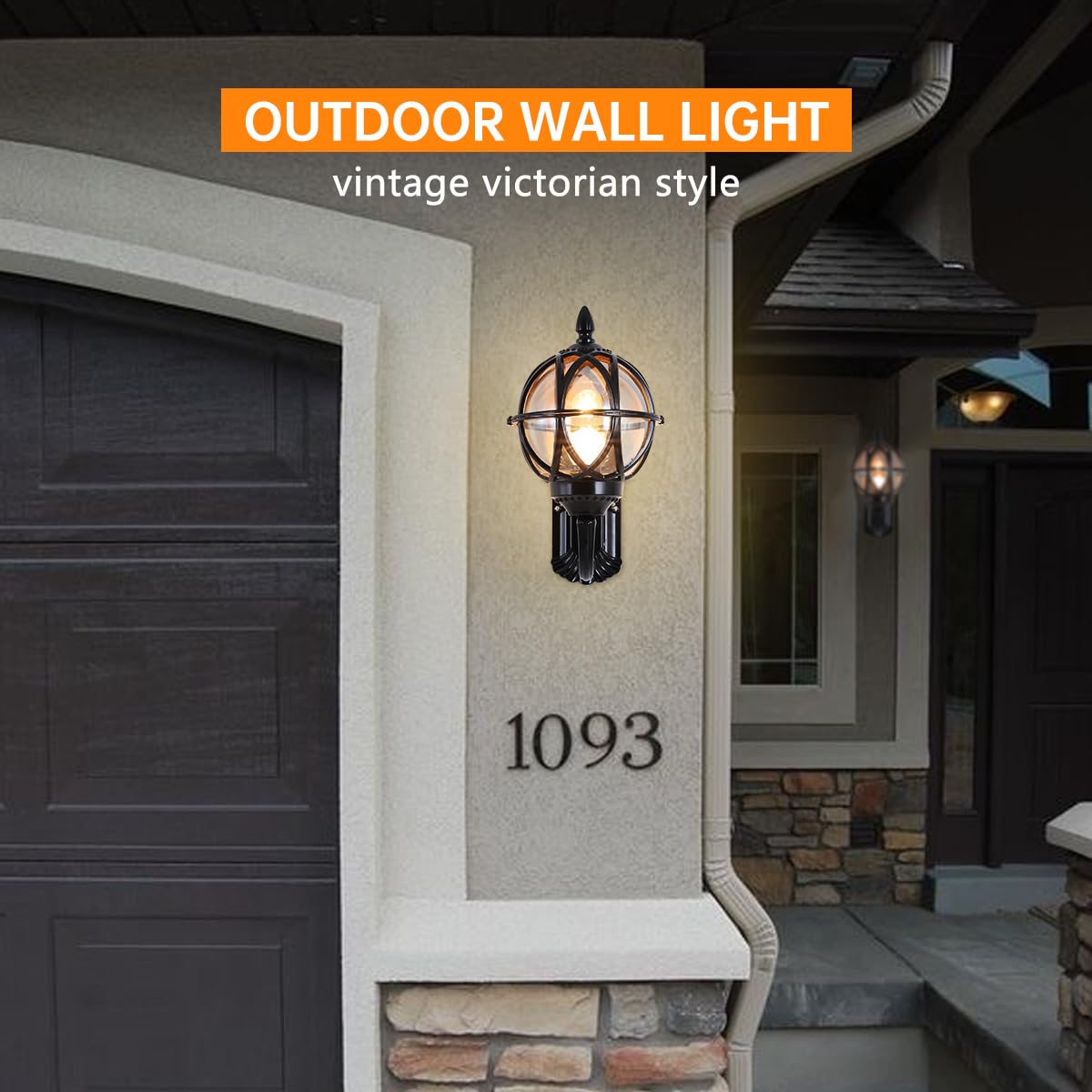 Ptoug 2Pack Outdoor Wall Lights, Anti-Rust & Waterproof Ip65 Outdoor Wall Lantern Victorian E26 Glass Porch Light, 12.6&quot; Black Exterior Lights For House,Garden,Garage,Yard