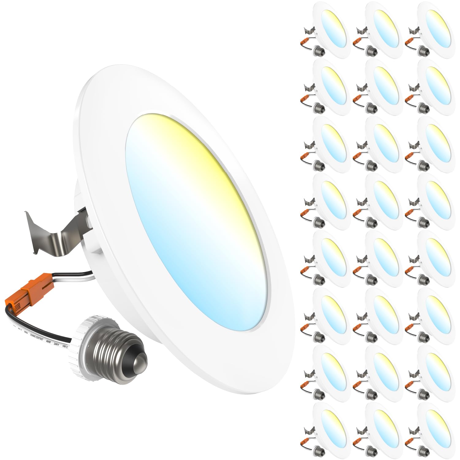 Sunco 24 Pack 4 Inch LED Flat Recessed Light, Retrofit Ceiling Can Lighting, 800 LM, Selectable CCT 2700K/3000K/4000K/5000K, Dim
