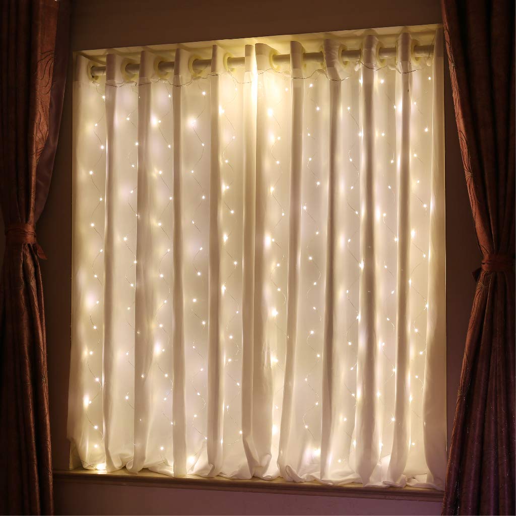 HXWEIYE Short Curtain Lights for Small Window, 3.3x5Ft USB Plug in Warm White Fairy Light with Timer & 8 Clips for Bedroom, 96Led String Light for Bedroom Indoor Weddings Party Garden Wall Décor