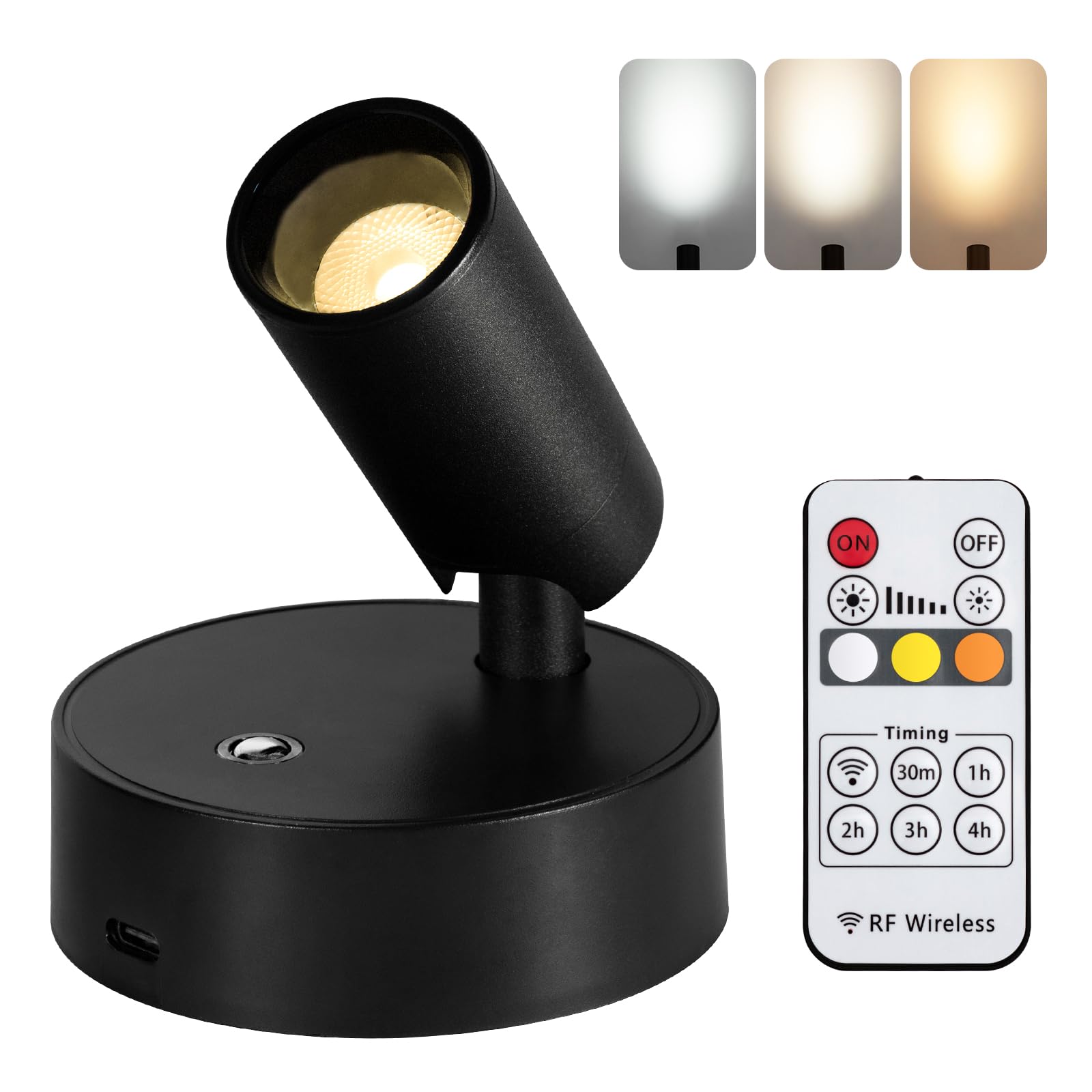 Oteedo Wireless Spotlights Indoor With Remote Up Lights Indoor Picture Light Battery Operated Spot Lights With 3 Color Dimmable Accent Uplighting Indoor Stick On Wall Light For Plant Artwork Black
