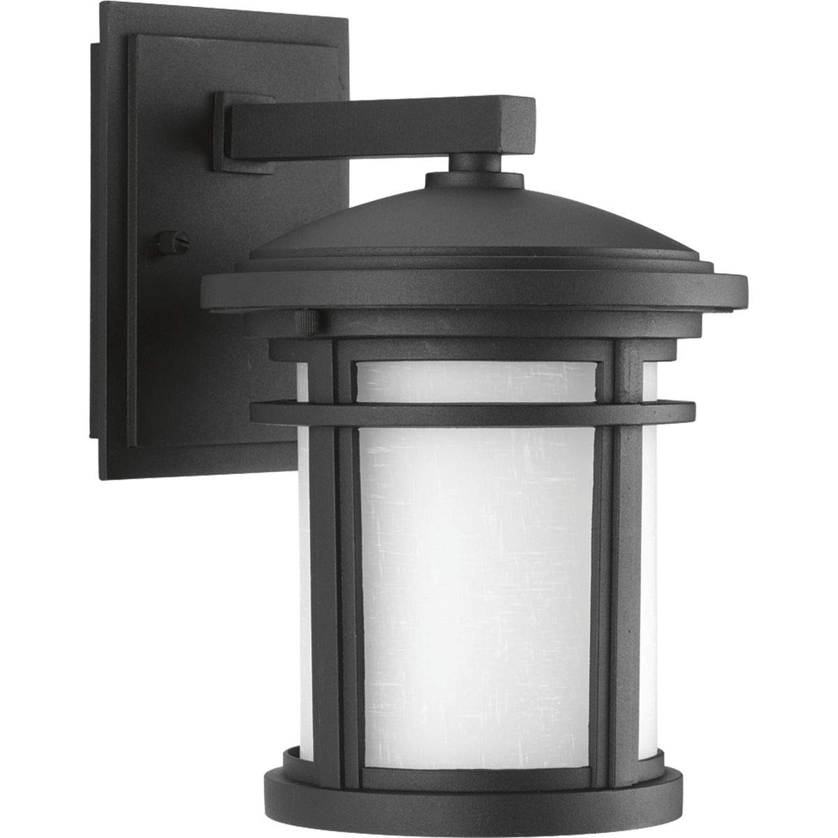 Progress Lighting 1-Light Outdoor Wall Lantern, Etched White Glass, Textured Black Finish
