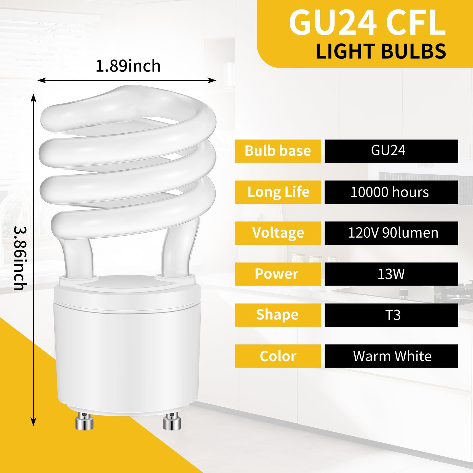 Kittmip 2 Pcs 13W T3 Gu24 Cfl Led Light Bulbs 2 Prong Base 3500K 900Lm 120V 60Hz Warm White Fluorescent Light Spiral Compact Flu