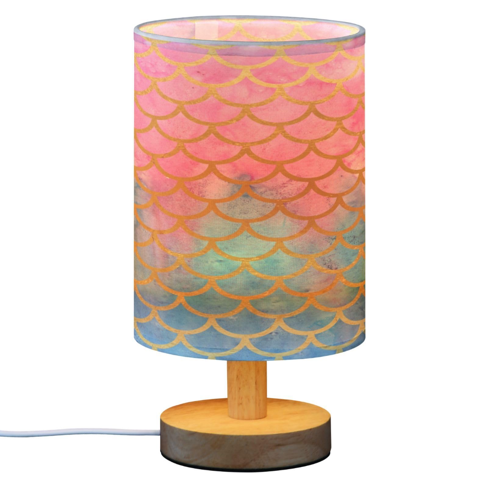 Alaza Mermaid Scales Pink Blue Gold Decor Bedside Table Lamp With Usb Port For Bedroom Nightstand Office Desk Led Bulb Included