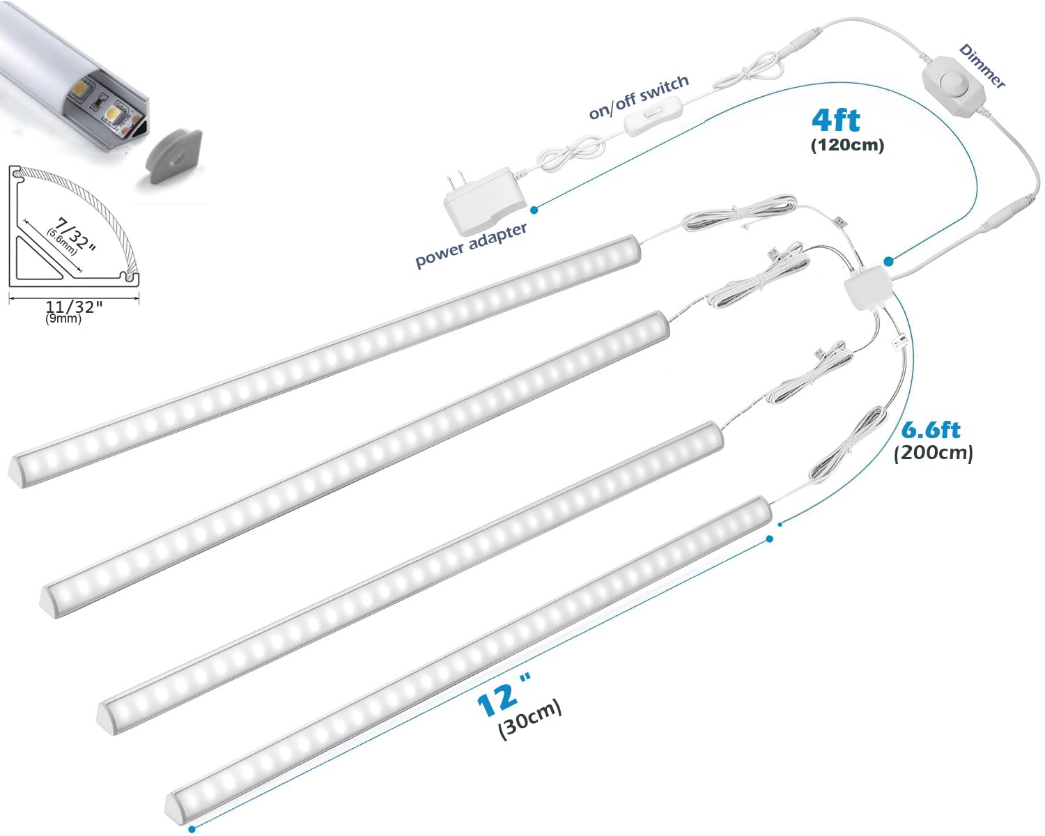 Cefrank 12&quot; Dimmable Led Under Cabinet Lighting Kit - 4Pcs, 1200Lm, Pure White 600