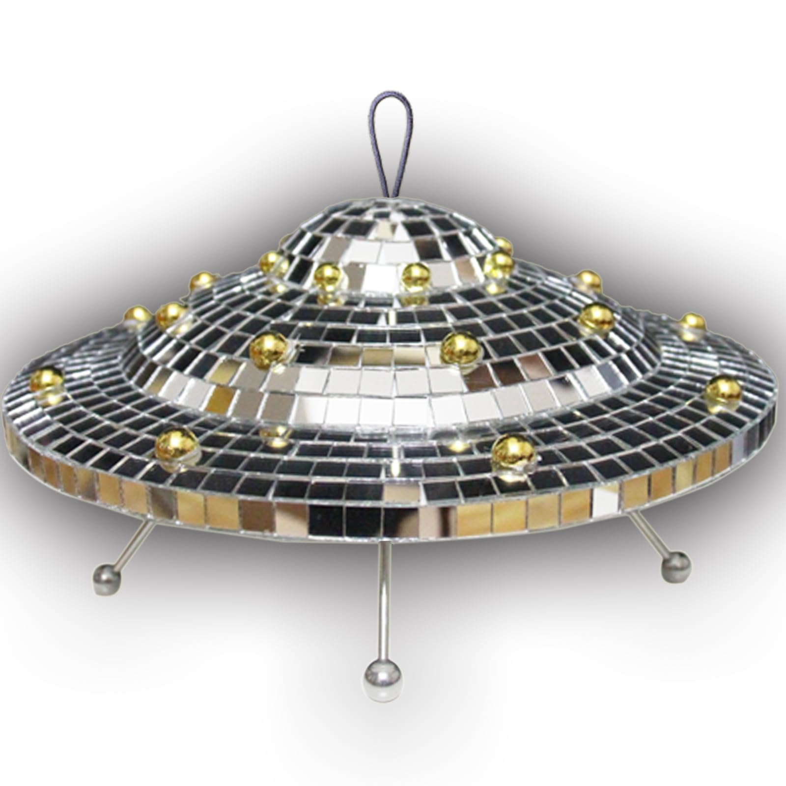Disco Ball with Elastic Rope UFO Spaceship Mirror Reflective Decorations UFO Space Art Crafts Creative Disco Mirror Ball Handmad