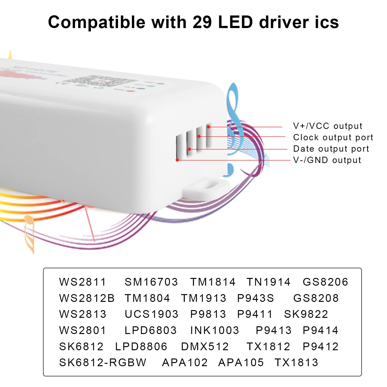 RGBZONE Bluetooth LED Controller, SP107E for WS2812b/WS2811 Strips, Music Sync, DC 5-24V, RGB