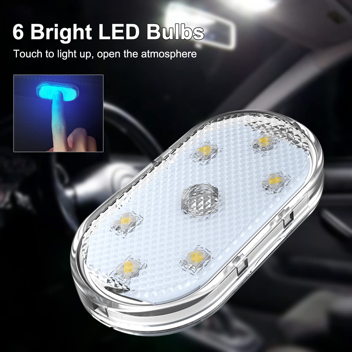 4Pcs Car Led Lights Interior Wireless, 7 Colors Interior Car Lights With 6 Bright Led Lamp Beads, Portable Usb Rechargeable Car