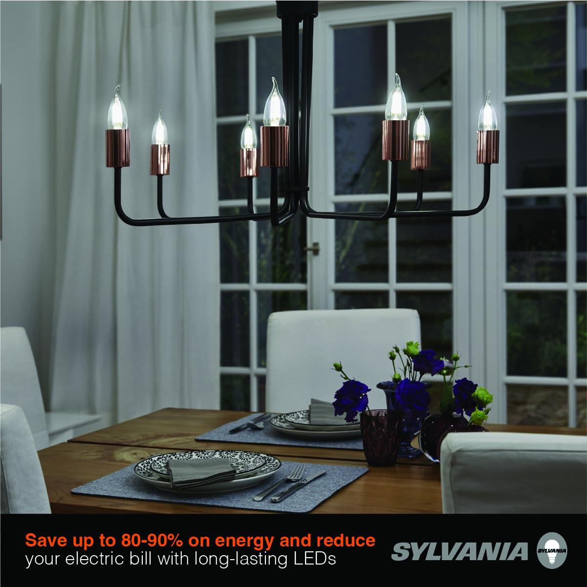 Sylvania B10 Clear Led White Filament Bulb, 7W, Dimmable, 750 Lms, Candelabra Base, 2700K, Soft White - 2 Pack (42262)