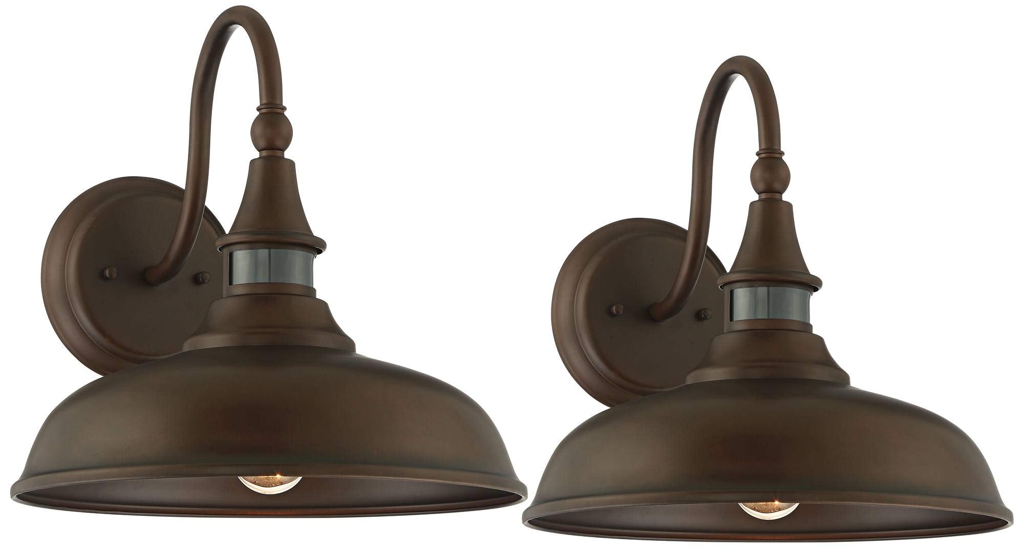 John Timberland Barn Light Fixtures Set of 2, Bronze, Dusk to Dawn Motion Sensor, 12.5in for Exterior House, Porch, Patio, Garage