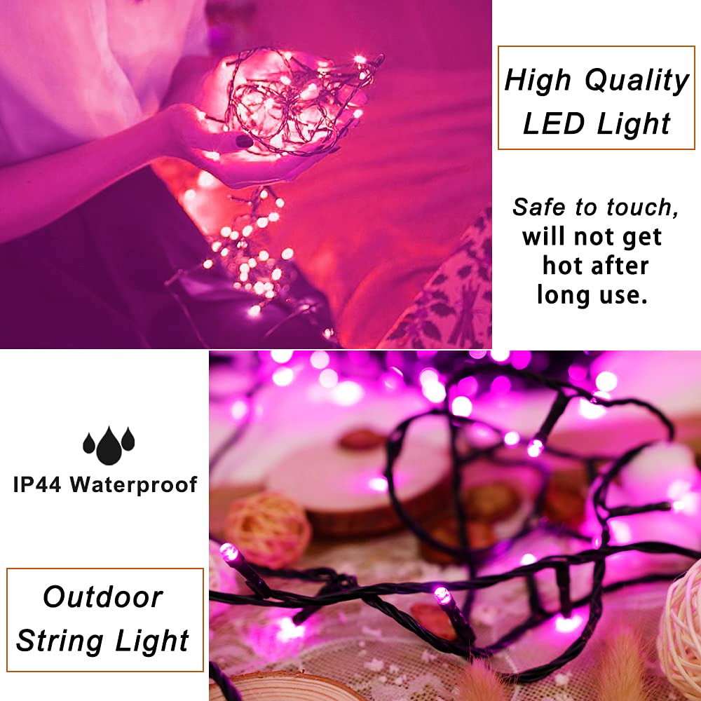 Pooqla Pink String Lights, 200 Led 66 Ft Indoor And Outdoor Decorative Led Lights, 8 Modes Valentines Day Pink Fairy Lights For