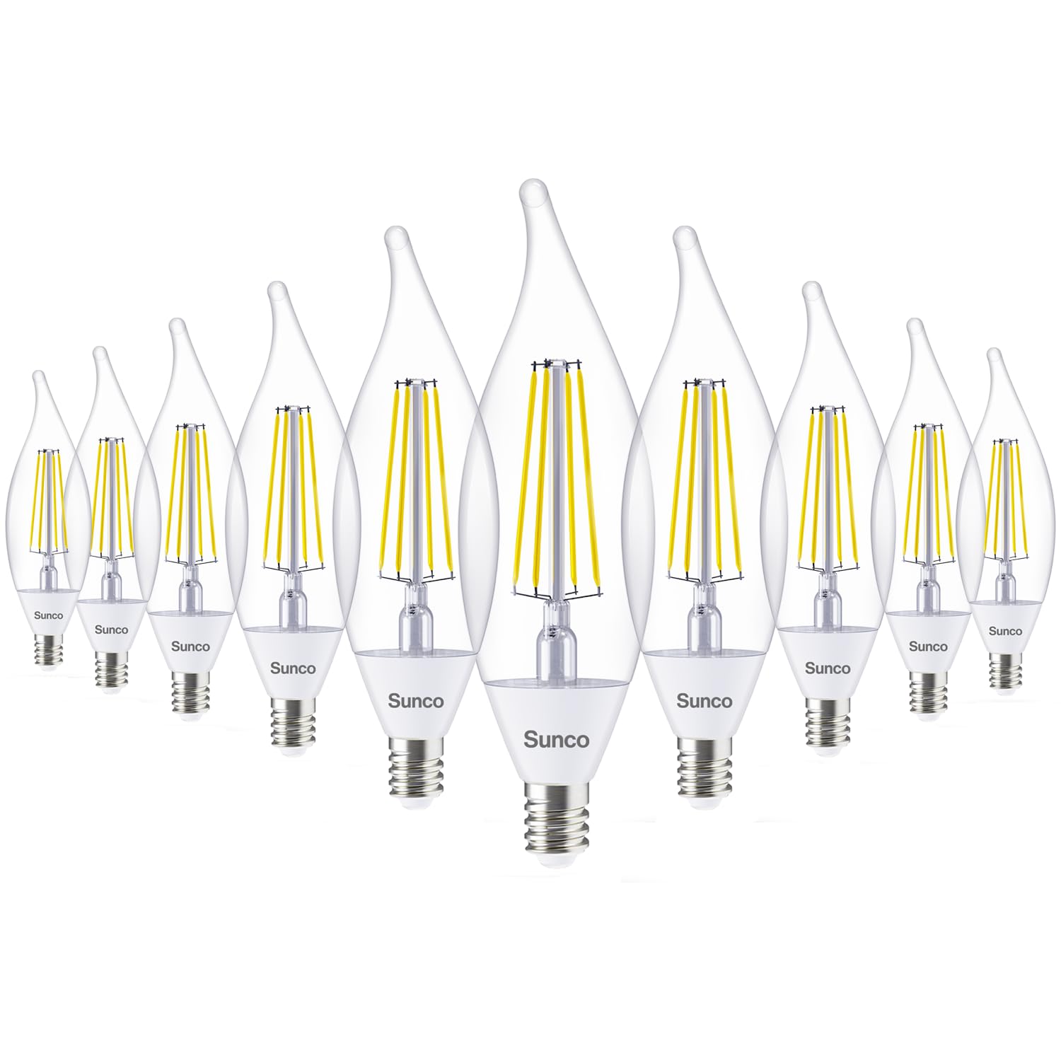 Sunco 10 Pack Dusk To Dawn Candelabra Ca11 Led Light Bulbs Outdoor, 5W Equivalent 40W, Cri90 2700K White, Candle Flame Tip, Phot