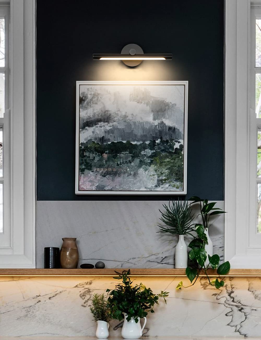 Jusheng Black Picture Light Hardwired 16.54'' Inch, Modern Picture Lights For Paintings Led Wall Art Light Gallery Display Light Artwork Lighting 7W 3000K Warm White