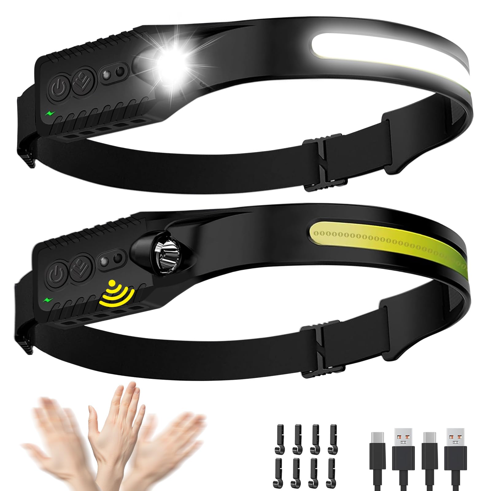 Nessciera Headlamp Rechargeable (2-Pack), Led Head Lamp Flashlight, 230 Wide Beam Headband Light, 400 Lumen Super Bright, Waterp